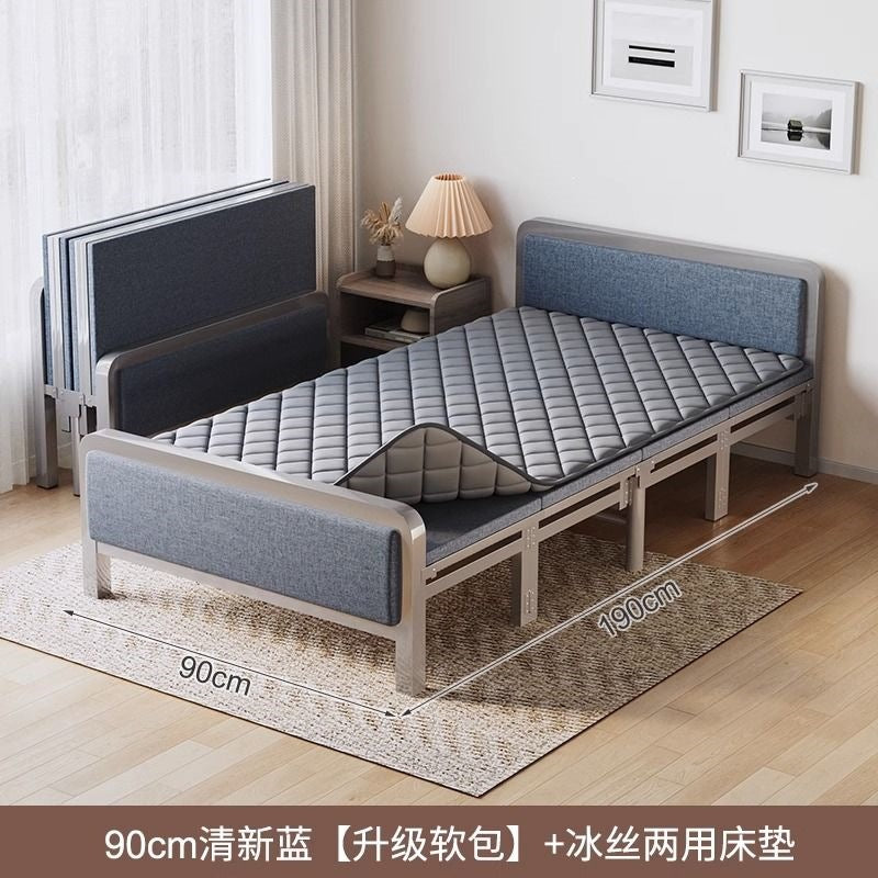 For homefoldable bed iron frame single lunch break rental house portable double bed iron frame simple hard bed economical