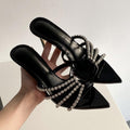 Xd huizhou autumn new european and american style rhinestone pointed toe stiletto heel women's open toe sexy versatile slippers