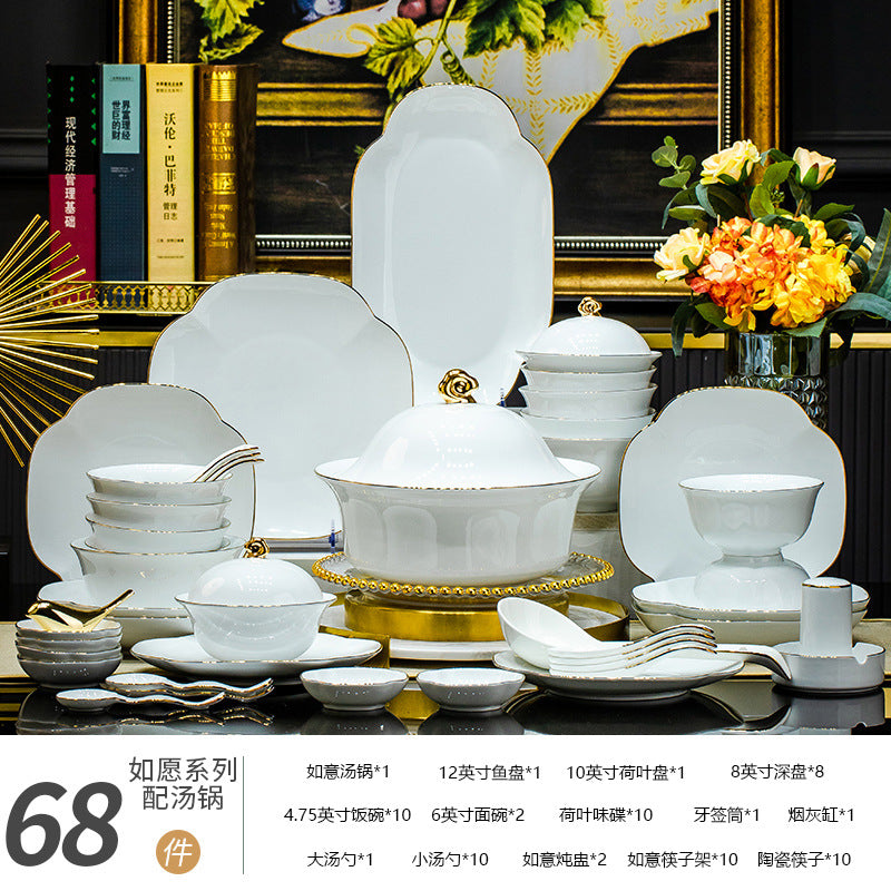 Jingdezhen tableware set, high-end housewarming gift box, dishes, fish plates, chopsticks, high temperature underglaze color