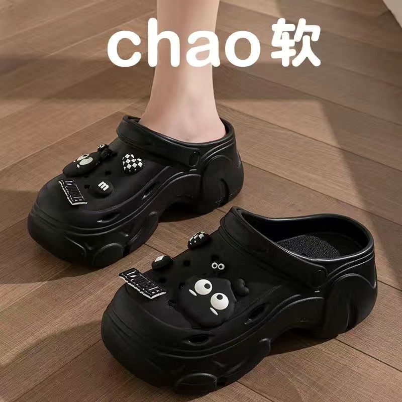 Thick sole crocs women's summer popular trendy 2024 outdoor wear soft bottom beach baotou sandals half slippers women's style
