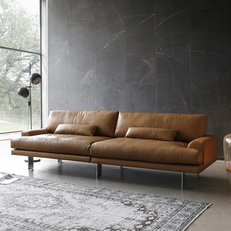 Nordic genuine leather sofa, modern minimalist italian design, perfect for small living rooms, designer three-seater - hardy