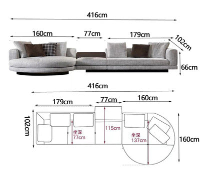 Italian minimalist living room sofa combination villa furniture classy large flat layeraccessible luxury fabric corner sofa suit