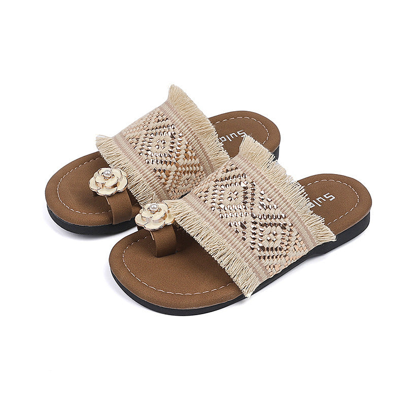 Ethnic style fisherman's flip-flops: new summer collection for girls - fashionable, soft-soled, woven sandals for outdoor wear