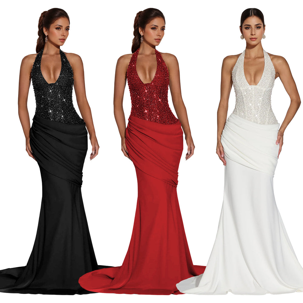 C7642 cross-border   fashion women's elegant sexy halter backless evening dress