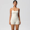 Cloud-feel, brushed, quick-dry yoga set: tank top with racerback, butt-lifting shorts, and pockets - perfect for running and fitness