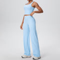 New arrival: cross-border double-sided brushed solid color breathable long wide-leg yoga outfit set - two-piece activewear for running and fitness