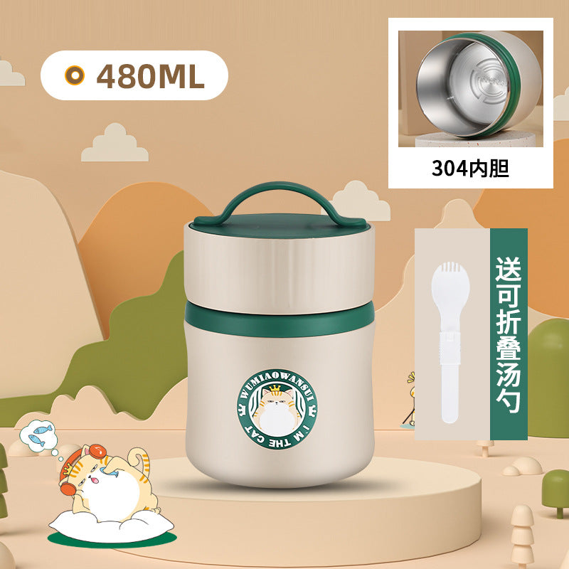 304 stainless steel yellow duck soup cup portable breakfast cup small lunch box bucket with cutlery insulated student lunch box gift