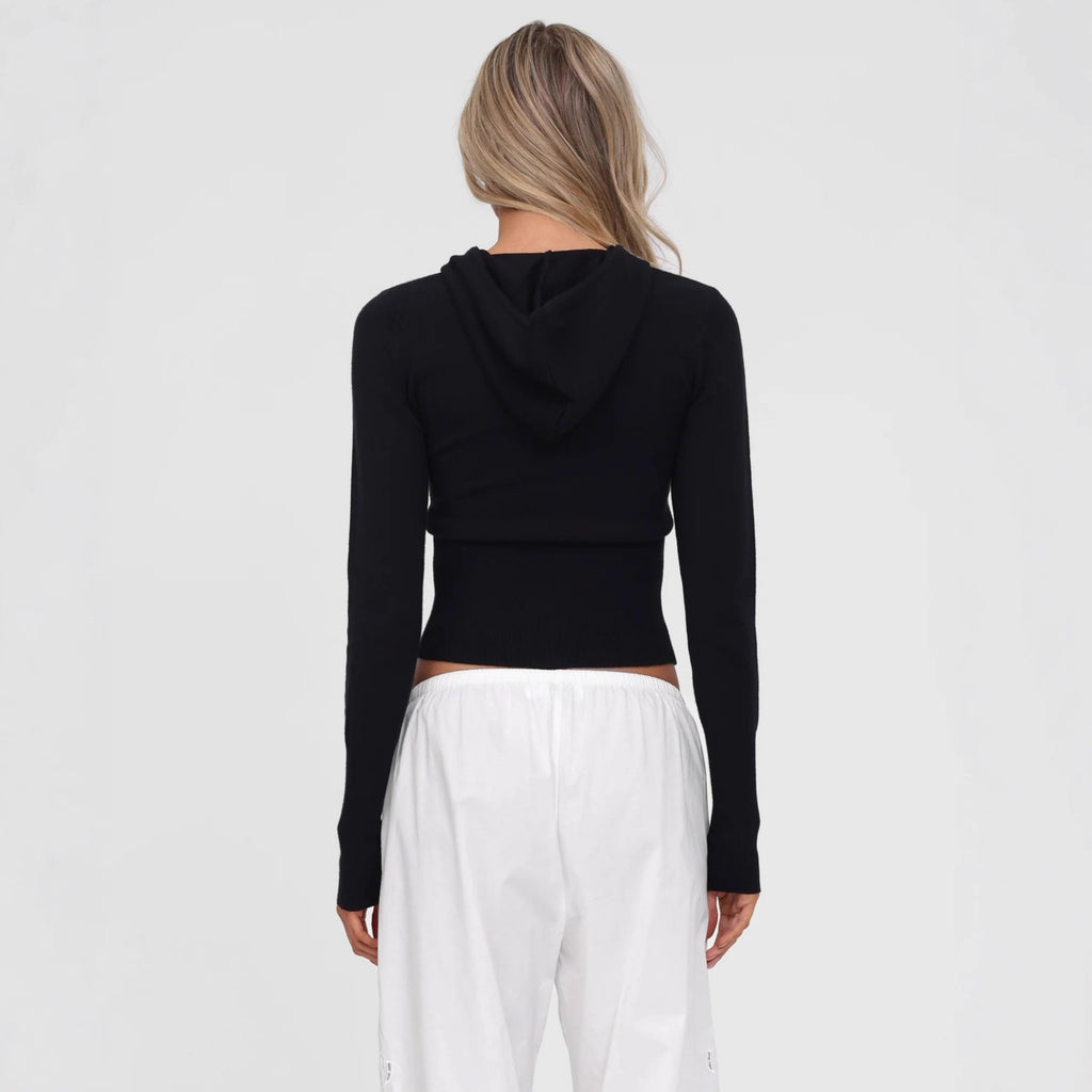 Cross-border Europe, America and 2025 autumn new fashion and leisure double-ended zipper hooded slim-fitting long-sleeved cardigan jacket