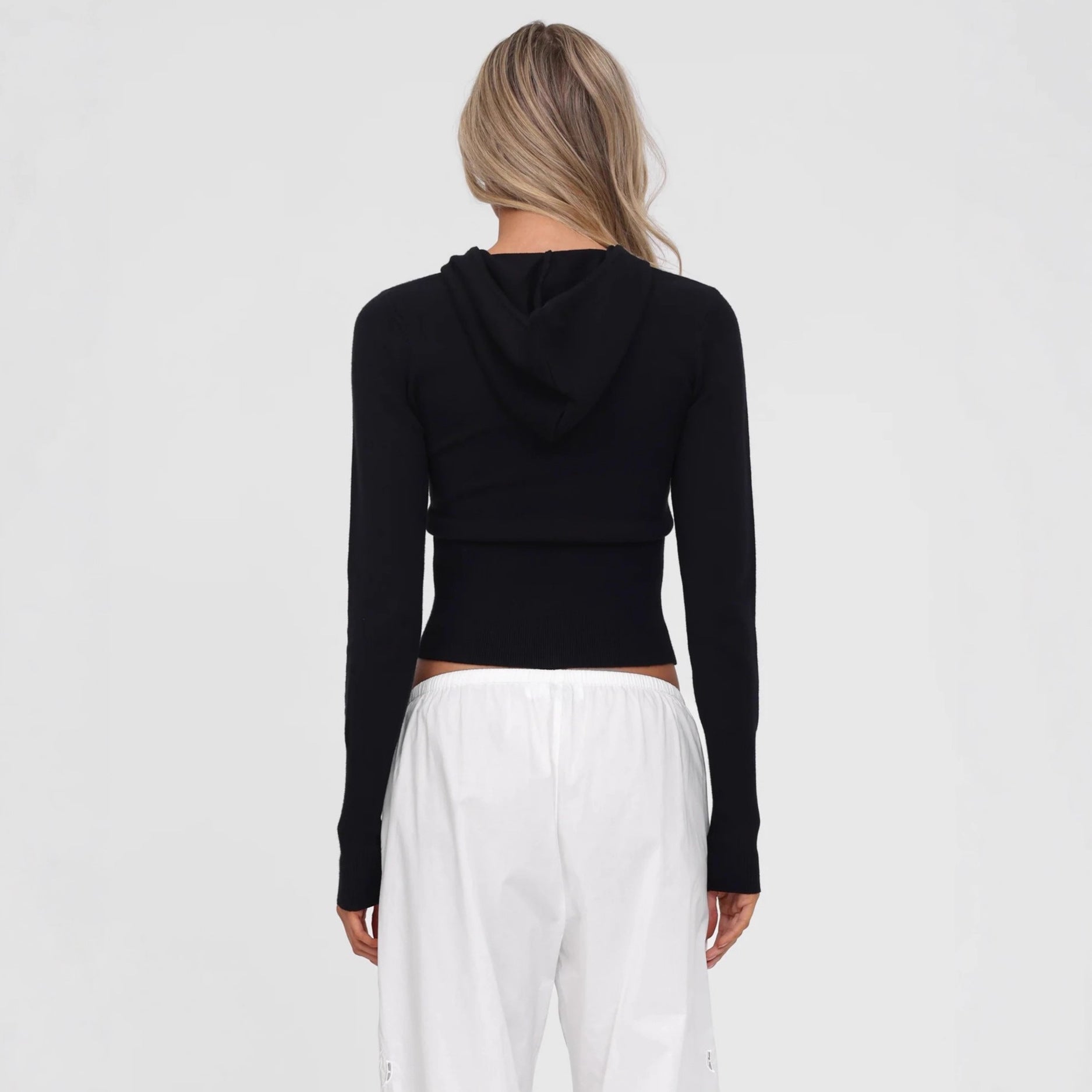 Cross-border Europe, America and 2025 autumn new fashion and leisure double-ended zipper hooded slim-fitting long-sleeved cardigan jacket