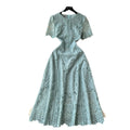 Niche styleretroclassy round neck lotus leaf sleeve lacedress female summernew arrivalslimming lookeleganceelegance long skirt