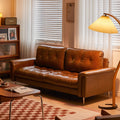Double french straight leather sofa scandinavianretrofor home living room brown nebula longjiang sofa small apartment
