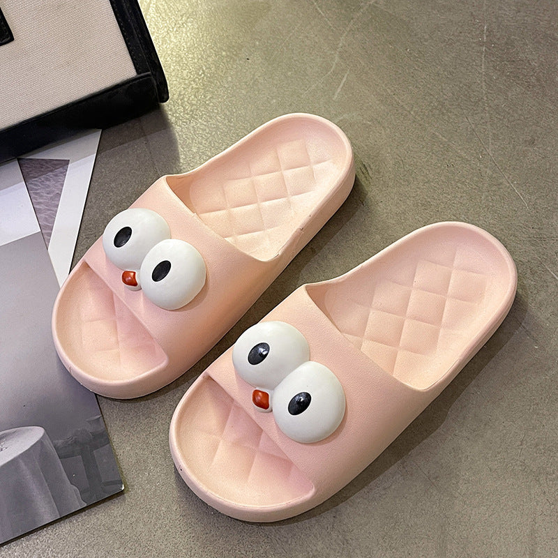 2024new arrival women's summer home cartoon big-eyed bird thick sole one-word casual beach slippers for women