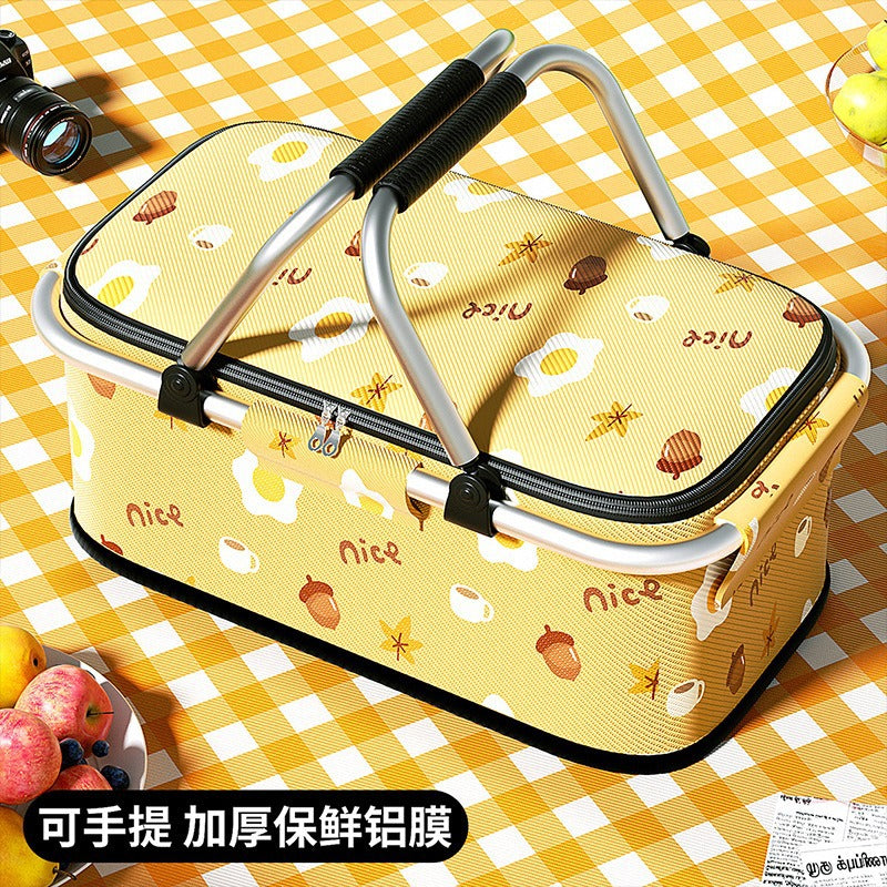 Foldable Insulation Picnic Basket Outing Picnic Camping Thickened Aluminum Portable Picnic Snack Storage Basket Storage Box