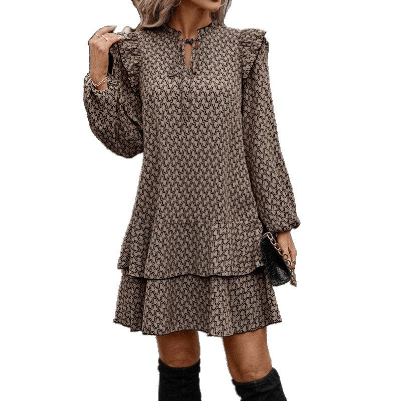 Real shot in stockexport cross-border 1688 full body printing tie multi-layer hem fashiondress