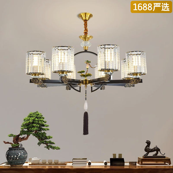 [Strict selection] New Chinese all-copper crystal chandelier, living room lamp, hall lamp, Chinese style household atmospheric restaurant lamp