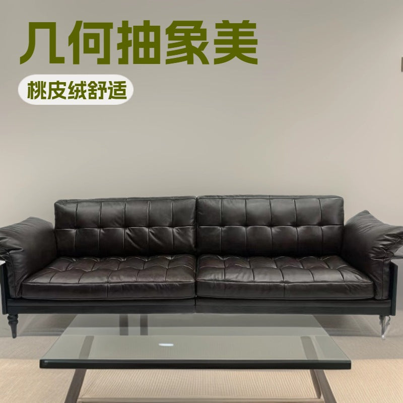 American genuine leather sofa, mid-century modern style, small apartment living room, new high-end solid wood french vintage kenney sofa for home use