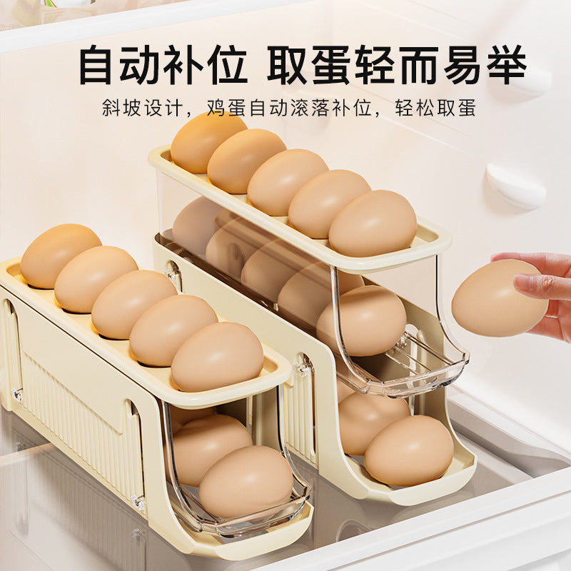 Egg storage box Large capacity slide type egg roller Fresh-keeping refrigerator Side door Three-layer folding rolling egg rack holder