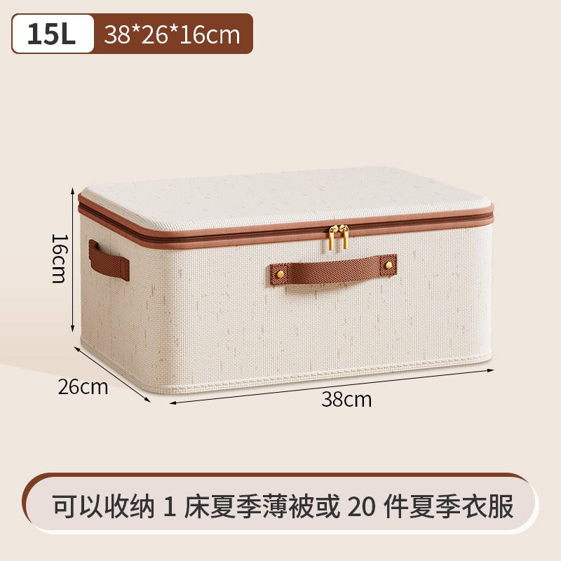 Cross-border new Tianshan cotton and linen zipper storage box with lid, clothes storage box, clothing household bedroom storage box
