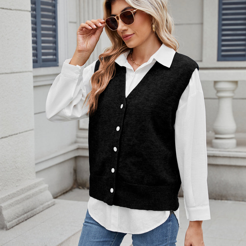 Fashion cross-border foreign trade women's clothing new arrival  independent station casual row button knittingsweater vest vest trendy