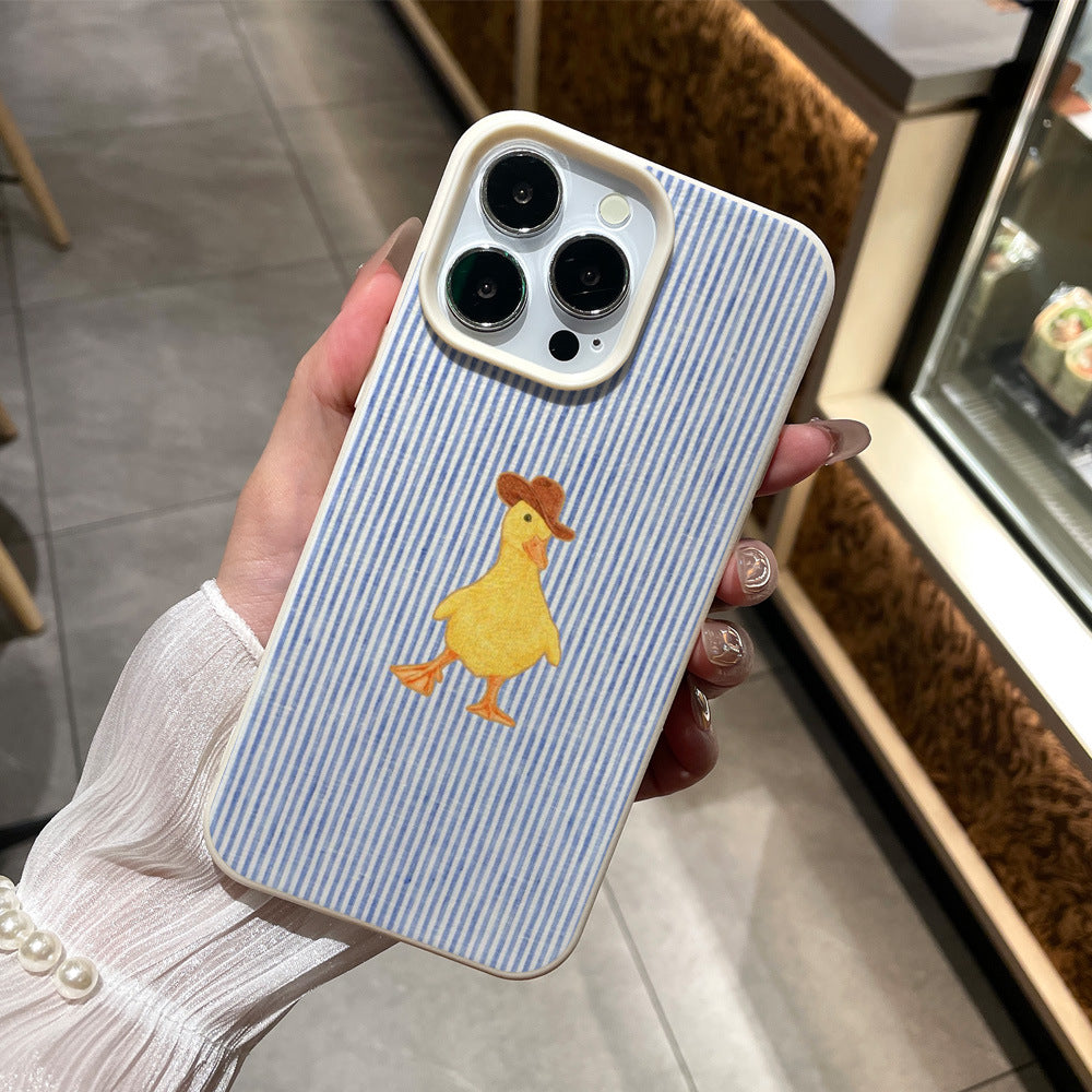 Striped little yellow duck phone case for iphone 17 pro, apple 16, full coverage drop-proof protective case, wholesale anti-slip