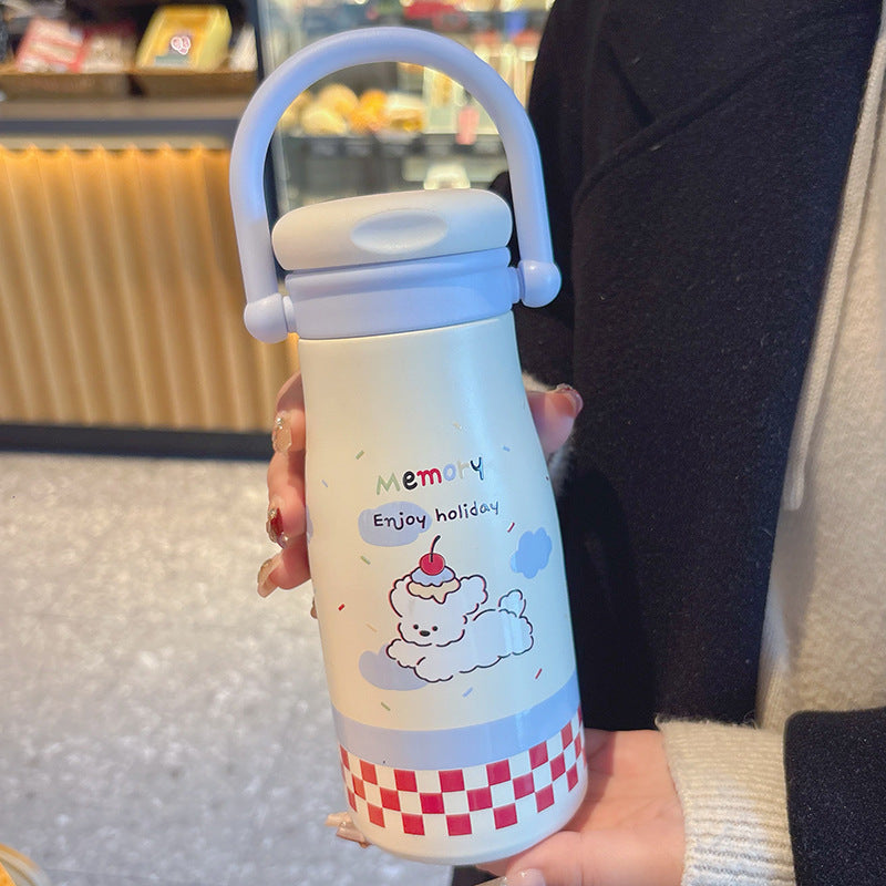Cartoon kids thermos cup 316 ceramic liner high appearance large capacity double drinking cup portable student straw water cup