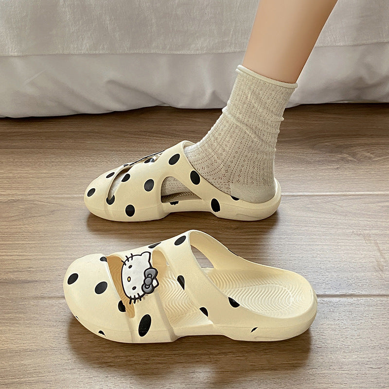 New eva polka dot hello kitty slip-on open-toe women's slippers - summer outdoor wear, thick sole, non-slip casual sandals