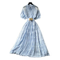 French romantic pink hollow-out lace dress - women's summer a-line maxi dress with cinched waist - high-end elegant style