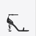European and american solid color ankle strap heeled sandals women's square toe buckle party letter heel high heels