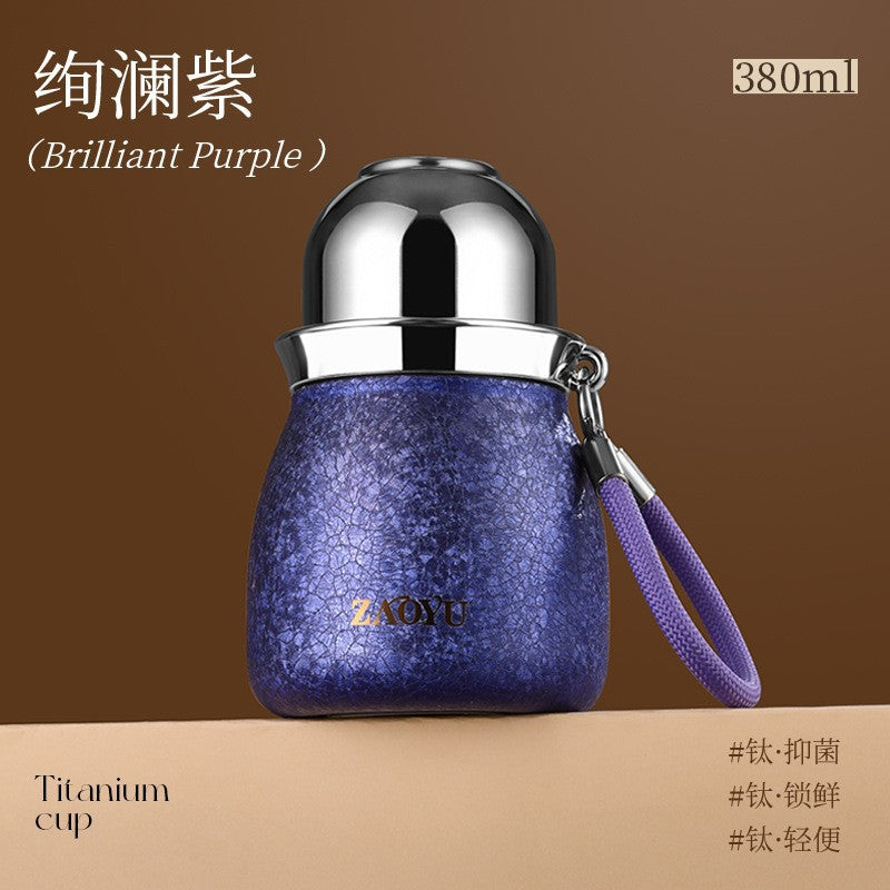 Titanium-covered yuanbao gourd thermos cup fulu cup tea water separation three-drink thermos water cup stew tea cup thermos cup tea set