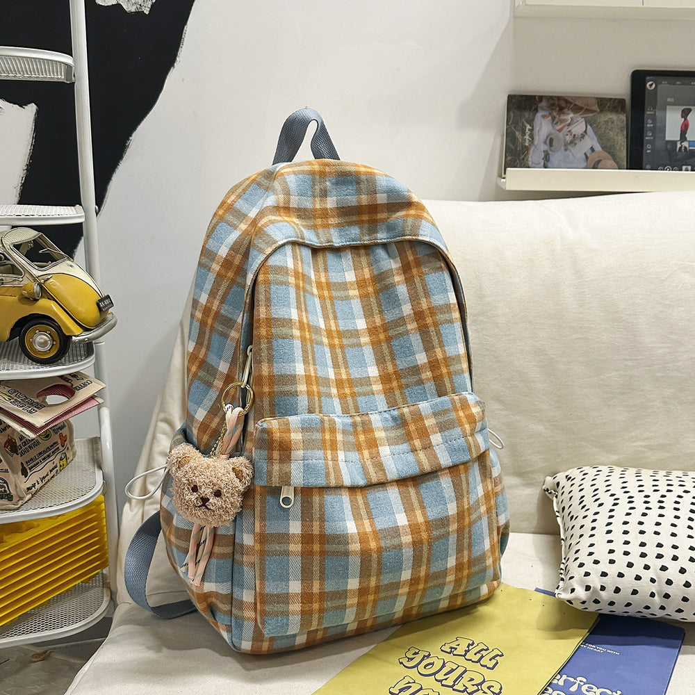 Schoolbag junior high school girls japanese style ins retro plaid college students simple and versatile k-style high school students backpack women
