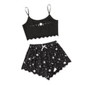 New moon and star print cami top and cosmic starry sky print shorts women's loungewear set