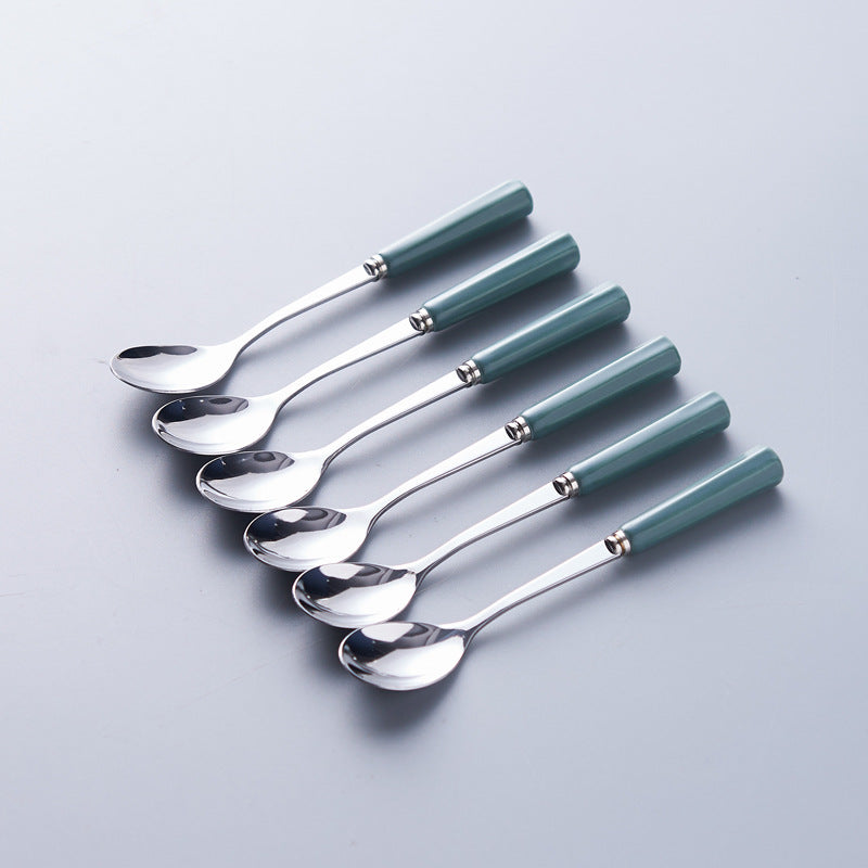 Creative stainless steel fruit fork spoon ceramic storage jar nordic fruit fork spoon household fruit fork storage set