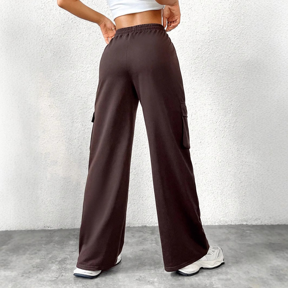 C2-72806# cross-border foreign trade women's fashion ins pure color drawstring elastic waist casual workwear pants
