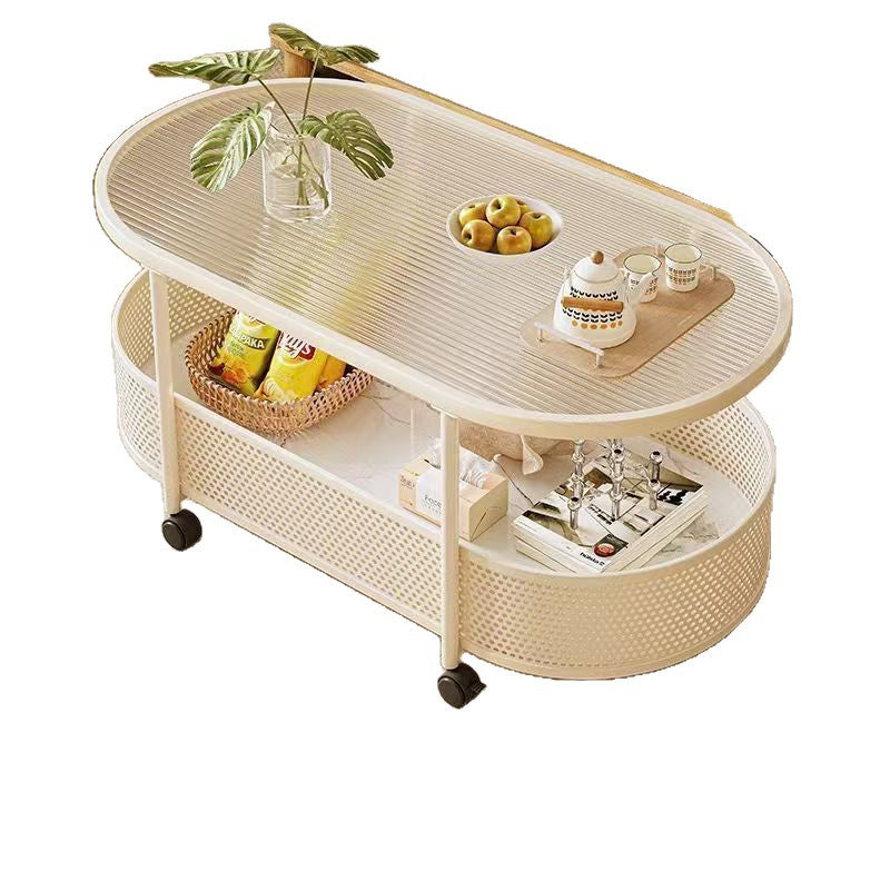 Creamy style lightweight movable side table small apartment living room coffee table sofa side table with wheels minimalist storage trolley