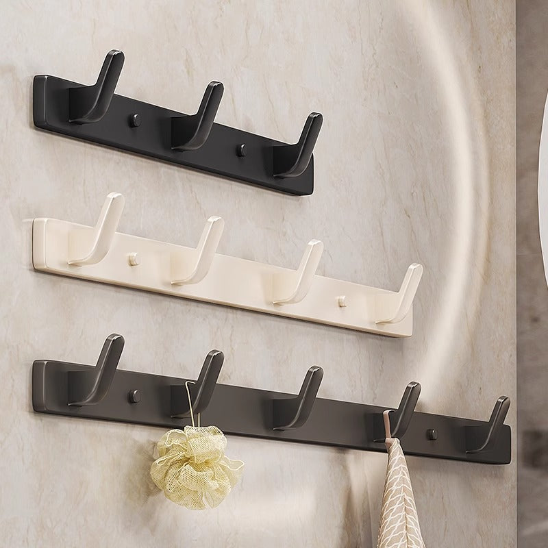 Wall-mounted over-the-door hook rack - no drilling required, adhesive hook strip for entryway, strong load-bearing capacity for clothes and hats
