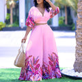 C8522 independent station european and american clothing summer new fashion v neck printing tops loose pants two-piece set export suit