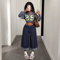 60 in stock-16506  cross-border foreign trade straight-legloosecasual women's curled nine-point pants denim pants