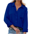 spring/summer solid color long-sleeve blouse: elegant commute style with turn-down collar, european and american fashion solid color cardigan, satin shirt