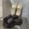 2025 summer new one-strap platform heeled slides - women's wedge sandals with thick sole for height increase, beach shoes, and lazy day comfort