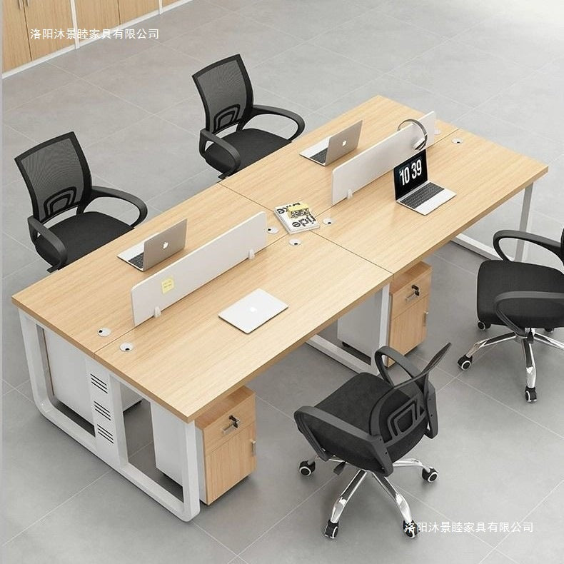 Modern minimalist office desk and chair set - double/quad workstation for employees