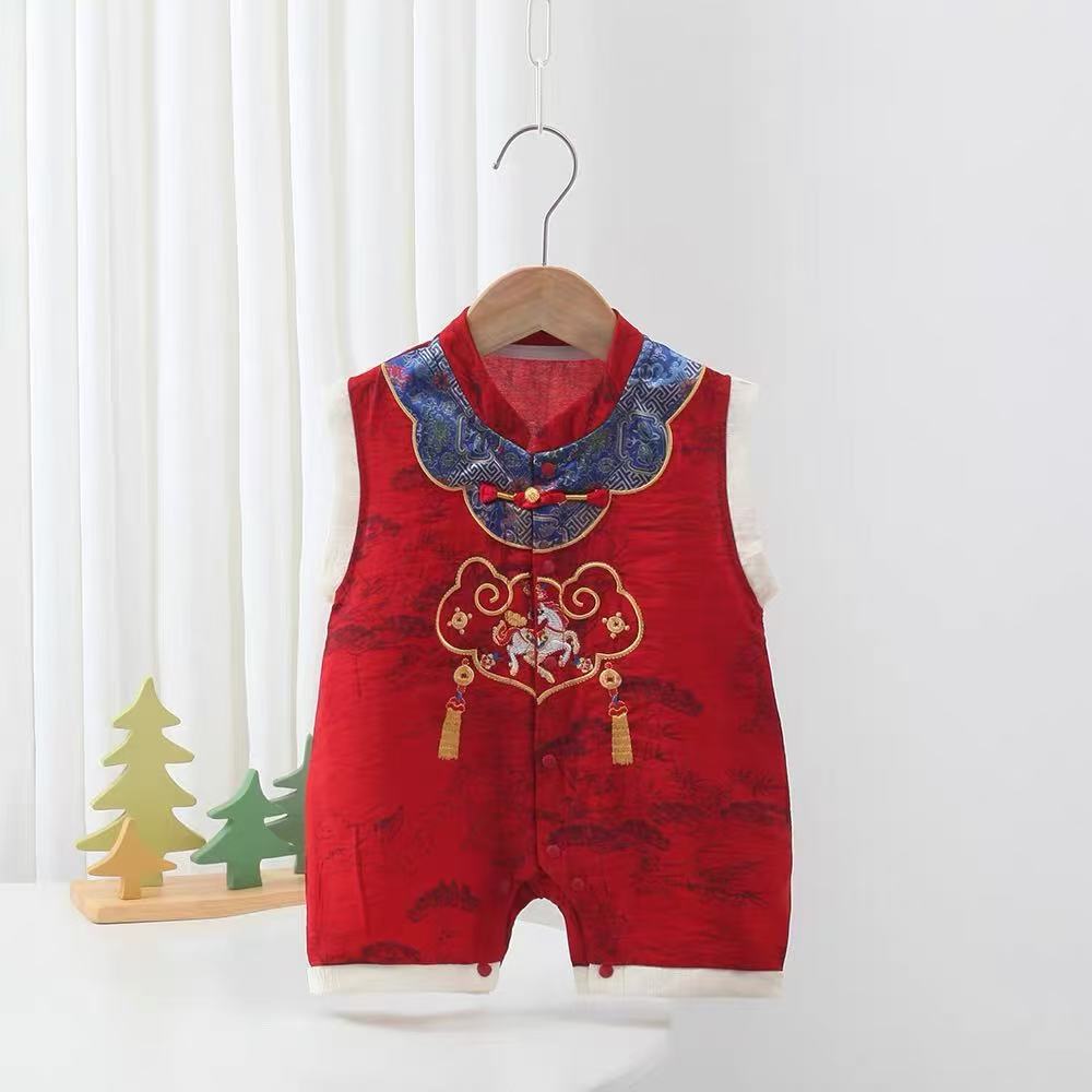 Red full moon baby boy clothes summer jumpsuit boy 100-day banquet 100-year-old banquet baby one-year-old catch zhou dress
