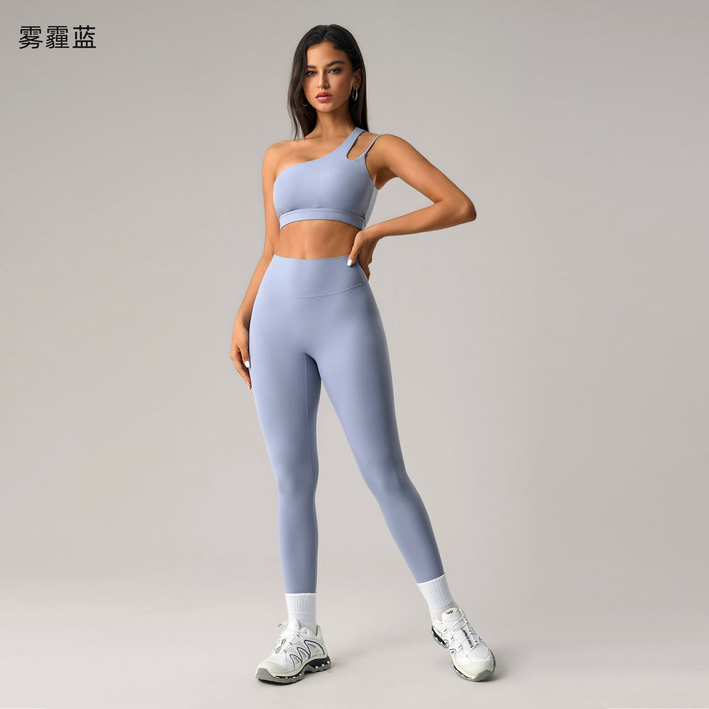 Fashion cross-border nude long sleeves yoga fitness suit women's back sports intimateshigh waist hip lifting tight nine-point pants