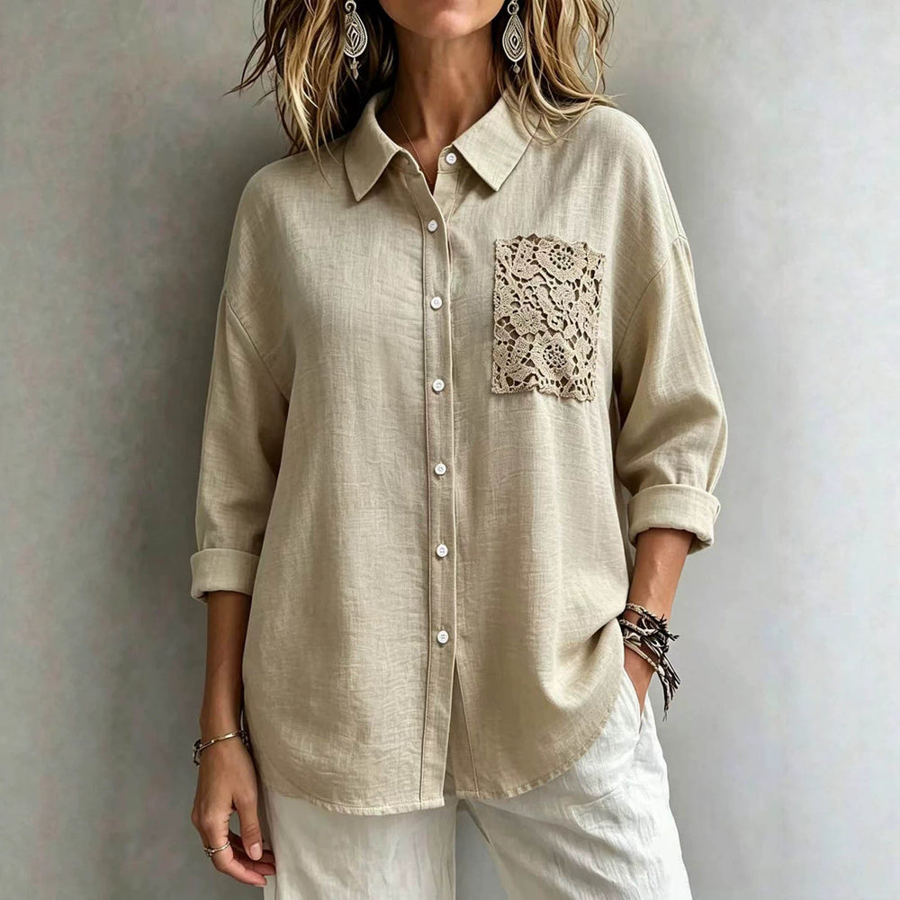 Exportfashion bohemia styleplus size shirt texture lapel cut outlaceflap pocket pants dropped shoulders long sleeves thin tops
