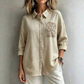 Exportfashion bohemia styleplus size shirt texture lapel cut outlaceflap pocket pants dropped shoulders long sleeves thin tops