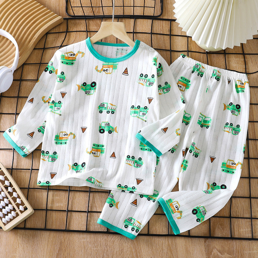 new children's pure cotton pajama set - summer long sleeve sleepwear, lightweight air conditioning suit for boys and girls