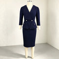 Commuting office lapel pure colorlong sleevessuit skirt rufflesilm hip-hugging office ladydress