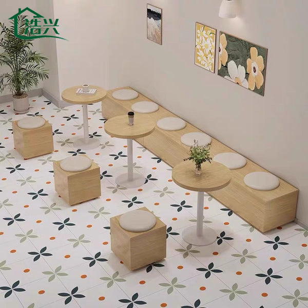 Simple log wind milk tea shop table and chair combination dessert shop against the wall bench cafe booth sofa commercial