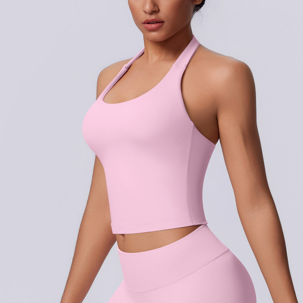 New arrival cross-border seamless pure colorhalter beautiful back tight sports vest sports running fitness yoga wear tops women