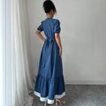 European and american   summer gentle first love style slim fit button-down waist-defining lace-trimmed maxi dress