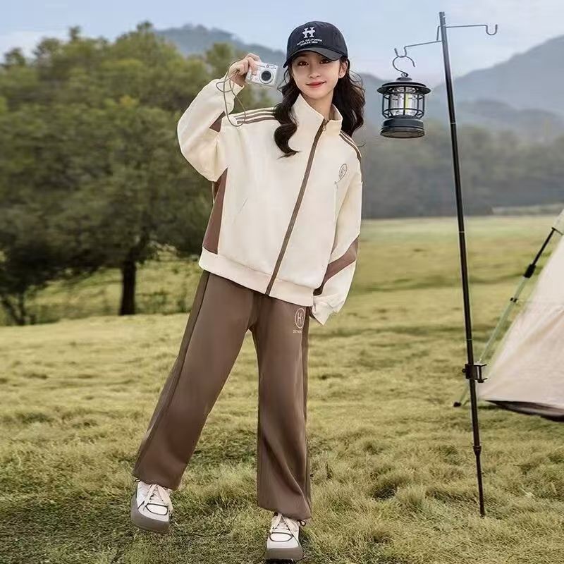 Girls' spring trendy outfit set - new  styles for big kids: fashionable and stylish sporty spring clothes, two-piece set for students